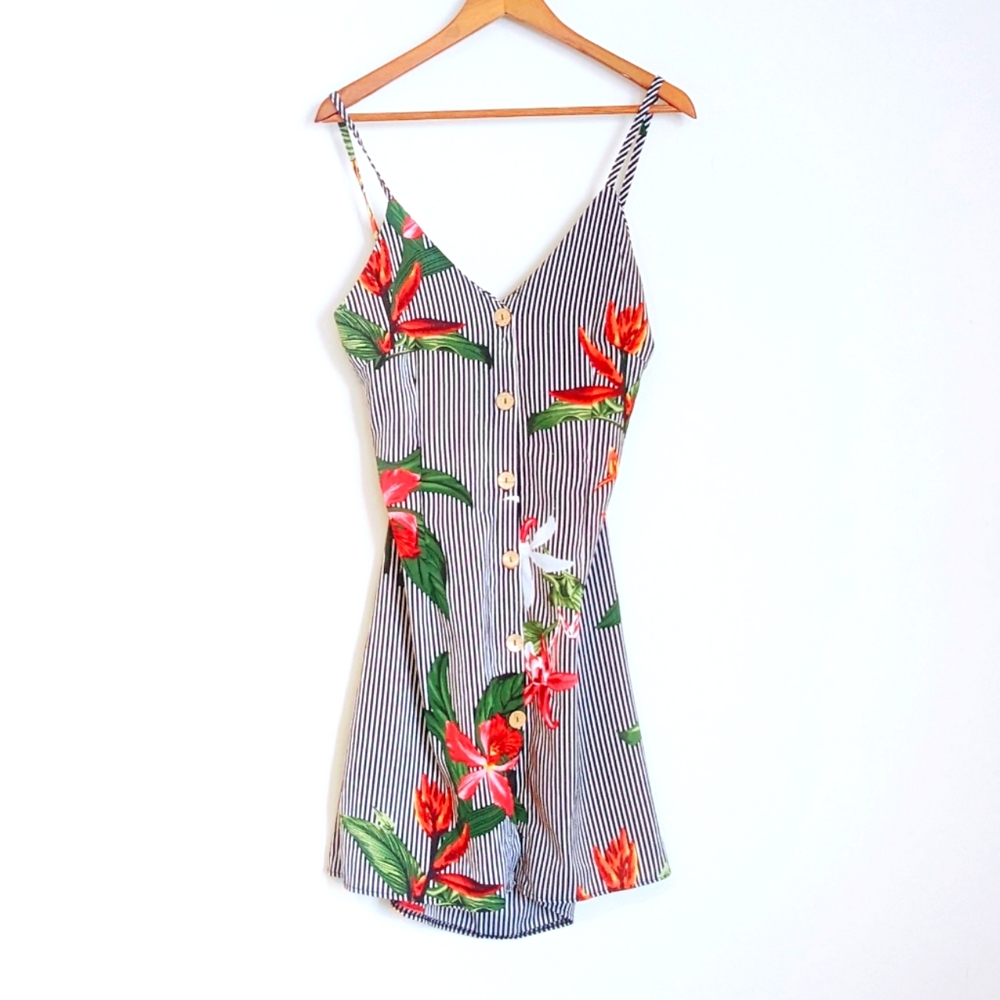 Button-Up Dress with Floral & Stripe Print - Picture 3 of 10